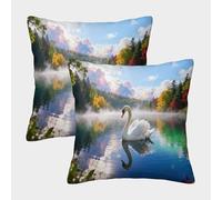 EMYXPAQM Housse De Coussin Cygne Lot De 2, Polyester Doux Housses De Coussin De Canapé Décoratif Taie d'oreiller pour Salon Chambre Fauteuil Lit 40x40cm