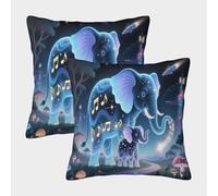 EMYXPAQM Housse De Coussin Éléphant et Petit avec Notes Musicales 2er Set, Taie d'oreiller Polyester Au Motif, Fermeture Éclair Invisible, pour Canapé, Salon, Chambre, Home Décor 40x40cm