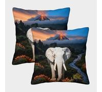 EMYXPAQM Housse De Coussin Éléphant Lot De 2, Polyester Doux Housses De Coussin De Canapé Taies d'oreiller Carrées pour Terrasse Jardin Balcon Extérieur 40x40cm