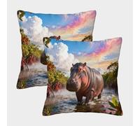 EMYXPAQM Housse De Coussin Hippopotame Lot De 2, Polyester Doux Housses De Coussin De Canapé Décoratif Taie d'oreiller pour Salon Chambre Fauteuil Lit 40x40cm