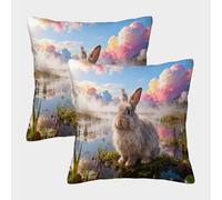 EMYXPAQM Housse De Coussin Lapin Angora Lot De 2, Polyester Doux Housses De Coussin De Canapé Décoratif Taie d'oreiller pour Salon Chambre Fauteuil Lit 50x50cm