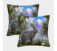 EMYXPAQM Housse De Coussin Lièvre Europe Lot De 2, Polyester Doux Housses De Coussin De Canapé Décoratif Taie d'oreiller pour Salon Chambre Fauteuil Lit 50x50cm