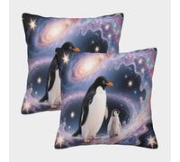 EMYXPAQM Housse De Coussin Manchot dans l'espace interstellaire 2er Set, Taie d'oreiller Polyester Au Motif, Fermeture Éclair Invisible, pour Canapé, Maison, Extérieur, Home Décor 45x45cm