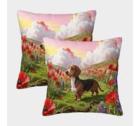 EMYXPAQM Housse De Coussin Teckel Lot De 2, Polyester Doux Housses De Coussin De Canapé Décoratif Taie d'oreiller pour Salon Chambre Fauteuil Lit 45x45cm