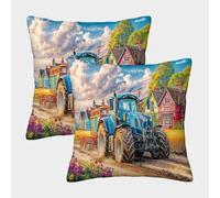 EMYXPAQM Housse De Coussin Tracteur Route Terre Lot De 2, Microfibre Ultra-Douce Housses De Coussin De Canapé Taies d'oreiller Carrées pour Terrasse/Balcon Canapé D'Extérieur 50x50cm