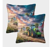 EMYXPAQM Housse De Coussin Tracteur Route Terre Lot De 2, Microfibre Ultra-Douce Housses De Coussin De Canapé Taies d'oreiller Carrées pour Canapé Fauteuil Balcon Extérieur 45x45cm