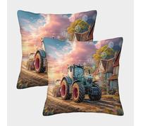 EMYXPAQM Housse De Coussin Tracteur Route Terre Lot De 2, Microfibre Ultra-Douce Housses De Coussin De Canapé Taie d'oreiller Décorative pour Terrasse Jardin Balcon Extérieur 40x40cm