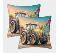 EMYXPAQM Housse De Coussin Tracteur Route Terre Lot De 2, Microfibre Ultra-Douce Housses De Coussin De Canapé Taies d'oreiller Carrées pour Terrasse Jardin Balcon Extérieur 40x40cm