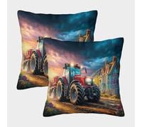 EMYXPAQM Housse De Coussin Tracteur Route Terre Lot De 2, Microfibre Ultra-Douce Housses De Coussin De Canapé Taie d'oreiller Décorative pour Canapé Fauteuil Balcon Extérieur 50x50cm