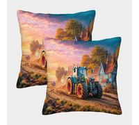 EMYXPAQM Housse De Coussin Tracteur Route Terre Lot De 2, Microfibre Ultra-Douce Housses De Coussin De Canapé Taie d'oreiller Décorative pour Fauteuil Canapé Terrasse Jardin 50x50cm