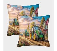 EMYXPAQM Housse De Coussin Tracteurs Route Terre Lot De 2, Microfibre Ultra-Douce Housses De Coussin De Canapé Taie d'oreiller Décorative pour Terrasse/Balcon Canapé D'Extérieur 40x40cm