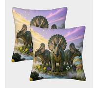 EMYXPAQM Housse De Coussin Tricératops Lot De 2, Polyester Doux Housses De Coussin De Canapé Décoratif Taie d'oreiller pour Salon Chambre Fauteuil Lit 45x45cm