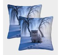 EMYXPAQM Housses De Coussin Chat Scottish Fold Lot De 2, Polyester Doux Housse De Coussin Imprimée, Taies d'oreiller Carrées pour Canapé Salon Chambre Chaise, 45x45cm