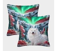 EMYXPAQM Housses De Coussin Samoyède Lot De 2, Polyester Doux Housse De Coussin Imprimée, Taie d'oreiller Décorative Lavable, pour Sofa Chambre À Coucher, 40x40cm