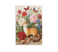 EMYXPAQM Impression Sur Toile Avec Belette Tableau Sur Toile Belette Fleurs Haut De Gamme Decoration Murale Pour Salle De Bain Bureau Cuisine Cadeau Original 08x12inch(20x30cm)