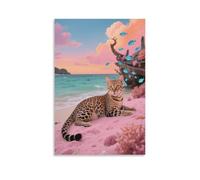 EMYXPAQM Impression Sur Toile Avec Bengal Tableau Sur Toile Chat Bord de Mer Moderne Tableau Décoration Pour Cuisine, Salon, Chambre Adulte Cadeau Original 08x12inch(20x30cm)