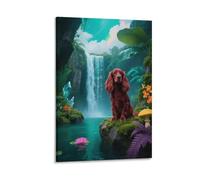 EMYXPAQM Impression Sur Toile Avec Cavalier King Charles Spaniel Tableau Sur Toile Chien Cascade Moderne Decoration Murale Pour Cuisine, Salon, Chambre Idée Cadeau 08x12inch(20x30cm)