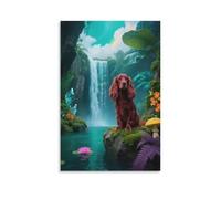 EMYXPAQM Impression Sur Toile Avec Cavalier King Charles Spaniel Tableau Sur Toile Chien Cascade Moderne Tableau Décoration Pour Chambre Cuisine Bar Idée Cadeau 20x30inch(50x75cm)