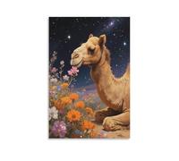 EMYXPAQM Impression Sur Toile Avec Chameau Tableau Sur Toile Chameau Fleurs Haut De Gamme Maison Décorations Pour Chambre, Salle De Bains, Salon Cadeau Original 16x24inch(40x60cm)