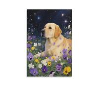 EMYXPAQM Impression Sur Toile Avec Labrador Tableau Sur Toile Labrador Fleurs Haut De Gamme Déco D'art Murale Pour Maison Bain Salon Chambre Idée Cadeau 08x12inch(20x30cm)