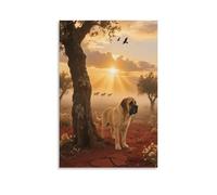 EMYXPAQM Impression Sur Toile Avec Mâtin Espagnol Tableau Sur Toile Chien Brume Dorée Moderne Tableau Décoration Pour Chambre Cuisine Bar Idée Cadeau 16x24inch(40x60cm)
