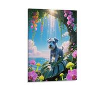 EMYXPAQM Impression Sur Toile Avec Norfolk Terrier Tableau Sur Toile Chien Plante Fleur Moderne Tableau Décoration Pour Cuisine, Salon, Chambre Adulte Cadeau Original 20x30inch(50x75cm)