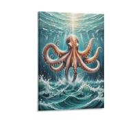 EMYXPAQM Impression Sur Toile Avec Poulpe Tableau Sur Toile Pieuvre Géant Vagues Haut De Gamme Déco Maison Pour Pour Chambre Studio De Yoga Idée Cadeau 16x24inch(40x60cm)