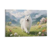 EMYXPAQM Impression Sur Toile Avec Samoyède Tableau Sur Toile Haut De Gamme Tableau Décoration Pour Cuisine, Bureau, Bar, Idée Cadeau 20x30inch(50x75cm)