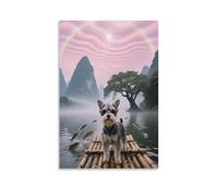 EMYXPAQM Impression Sur Toile Avec Schnauzer Nain Tableau Sur Toile Chien Montagne Eau Moderne Tableau Décoration Pour Chambre À Coucher Salon Entrée Cadeau Original 16x24inch(40x60cm)