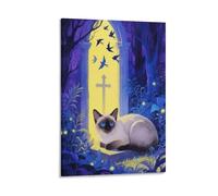 EMYXPAQM Impression Sur Toile Avec Siamois Tableau Sur Toile Chat Église Moderne Tableau Décoration Pour Chambre Cuisine Bar Cadeau Original 20x30inch(50x75cm)