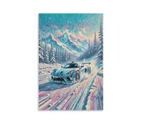 EMYXPAQM Impression Sur Toile Avec Voiture Tableau Sur Toile Voiture Sport Dérive Neige Haut De Gamme Déco Maison Pour Cuisine, Salon, Chambre Cadeau Original 20x30inch(50x75cm)