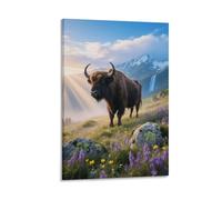 EMYXPAQM Impression Sur Toile Bison d'Europe Tableau Sur Toile Alpine Prairie Moderne DecoRation Murale Pour Chambre, Salle De Bains, Salon Cadeau Original 12x18inch(30x45cm)