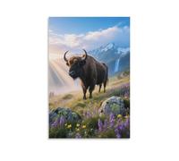EMYXPAQM Impression Sur Toile Bison d'Europe Tableau Sur Toile Alpine Prairie Moderne DecoRation Murale Pour Chambre, Salle De Bains, Salon Idée Cadeau 12x18inch(30x45cm)