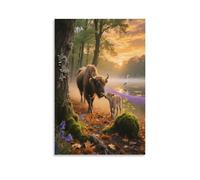 EMYXPAQM Impression Sur Toile Bison d'Europe Tableau Sur Toile Forêt Moderne DecoRation Murale Pour Chambre À Coucher Salon Entrée Cadeau Original 20x30inch(50x75cm)