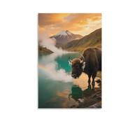 EMYXPAQM Impression Sur Toile Bison d'Europe Tableau Sur Toile Lac Moderne DecoRation Murale Pour Cuisine, Bureau, Bar, Cadeau Original 08x12inch(20x30cm)