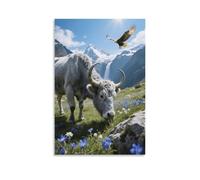 EMYXPAQM Impression Sur Toile Bison d'Europe Tableau Sur Toile Prairie Moderne DecoRation Murale Pour Salle De Bain Bureau Cuisine Cadeau Original 08x12inch(20x30cm)