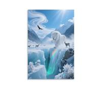 EMYXPAQM Impression Sur Toile Lion Blanc Tableau Sur Toile Glacier Moderne DecoRation Murale Pour Chambre, Salle De Bains, Salon Cadeau Original 12x18inch(30x45cm)