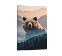 EMYXPAQM Impression Sur Toile Ours Tableau Sur Toile Ours forêt montagnes Haut De Gamme Déco Maison Pour Chambre À Coucher Salon Entrée Idée Cadeau 16x24inch(40x60cm)