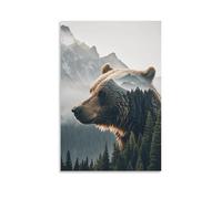EMYXPAQM Impression Sur Toile Ours Tableau Sur Toile Ours forêt montagnes Haut De Gamme Déco Maison Pour Chambre À Coucher Salon Entrée Idée Cadeau 12x18inch(30x45cm)