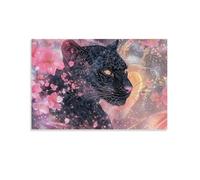 EMYXPAQM Impression Sur Toile Panthère noire fleur rose Peintures Decoration Murale Pour Chambre 08x12inch(20x30cm)