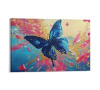 EMYXPAQM Impression Sur Toile Papillon bleu éclaboussé d'encre Peintures Decoration Murale Pour Maison Bain Salon 12x18inch(30x45cm)