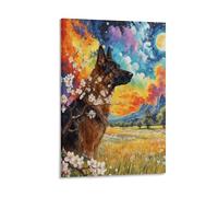 EMYXPAQM Tableau Sur Toile Berger Allemand Tableau Decoration Murale Salon Ciel Étoilé Montagnes Peinture Sur Toile Déco Maison Pour Salle De Bain Bureau Cuisine Idée Cadeau 12x18inch(30x45cm)