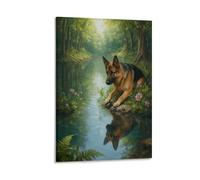 EMYXPAQM Tableau Sur Toile Berger Allemand Tableau Decoration Murale Salon Ruisseau Forêt Peinture Sur Toile Déco Maison Pour Bain Salon Chambre Restaurant Idée Cadeau 08x12inch(20x30cm)