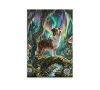 EMYXPAQM Tableau Sur Toile Berger Australien Tableau Decoration Murale Salon Aurora Forêt Peinture Sur Toile Déco Maison Pour Chambre Cuisine Bar Idée Cadeau 20x30inch(50x75cm)