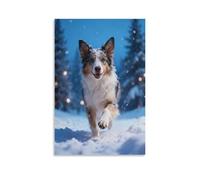 EMYXPAQM Tableau Sur Toile Berger Australien Tableau Decoration Murale Salon Forêt Pins Enneigés Peinture Sur Toile Déco Maison Pour Chambre Cuisine Bar Idée Cadeau 16x24inch(40x60cm)