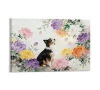 EMYXPAQM Tableau Sur Toile Berger Australien Tableau Decoration Murale Salon Moderne Fleurs Colorées Peinture Sur Toile Déco Maison Pour Cuisine, Salon, Chambre Cadeau Original 08x12inch(20x30cm)