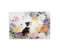 EMYXPAQM Tableau Sur Toile Berger Australien Tableau Decoration Murale Salon Moderne Fleurs Colorées Peinture Sur Toile Déco Maison Pour Chambre, Salle De Bains, Salon Idée Cadeau 20x30inch(50x75cm)