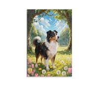 EMYXPAQM Tableau Sur Toile Berger Australien Tableau Decoration Murale Salon Prairie Bois Peinture Sur Toile Déco Maison Pour Salle De Bain Bureau Cuisine Idée Cadeau 08x12inch(20x30cm)