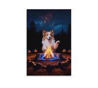 EMYXPAQM Tableau Sur Toile Berger des Shetland Tableau Decoration Murale Salon Feu de Camp Forêt Peinture Sur Toile Maison Décorations Pour Salon Chambre Cuisine Idée Cadeau 08x12inch(20x30cm)