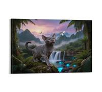 EMYXPAQM Tableau Sur Toile Chat Bleu Russe Impression Sur Toile Tableau Décoration Murale Mountain Cascade Déco Maison Pour Bain Salon Chambre Restaurant 16x24inch(40x60cm)